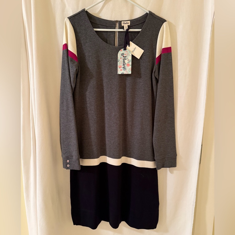 Hatley Gray and Black Colorblock Dress with Pink Accents